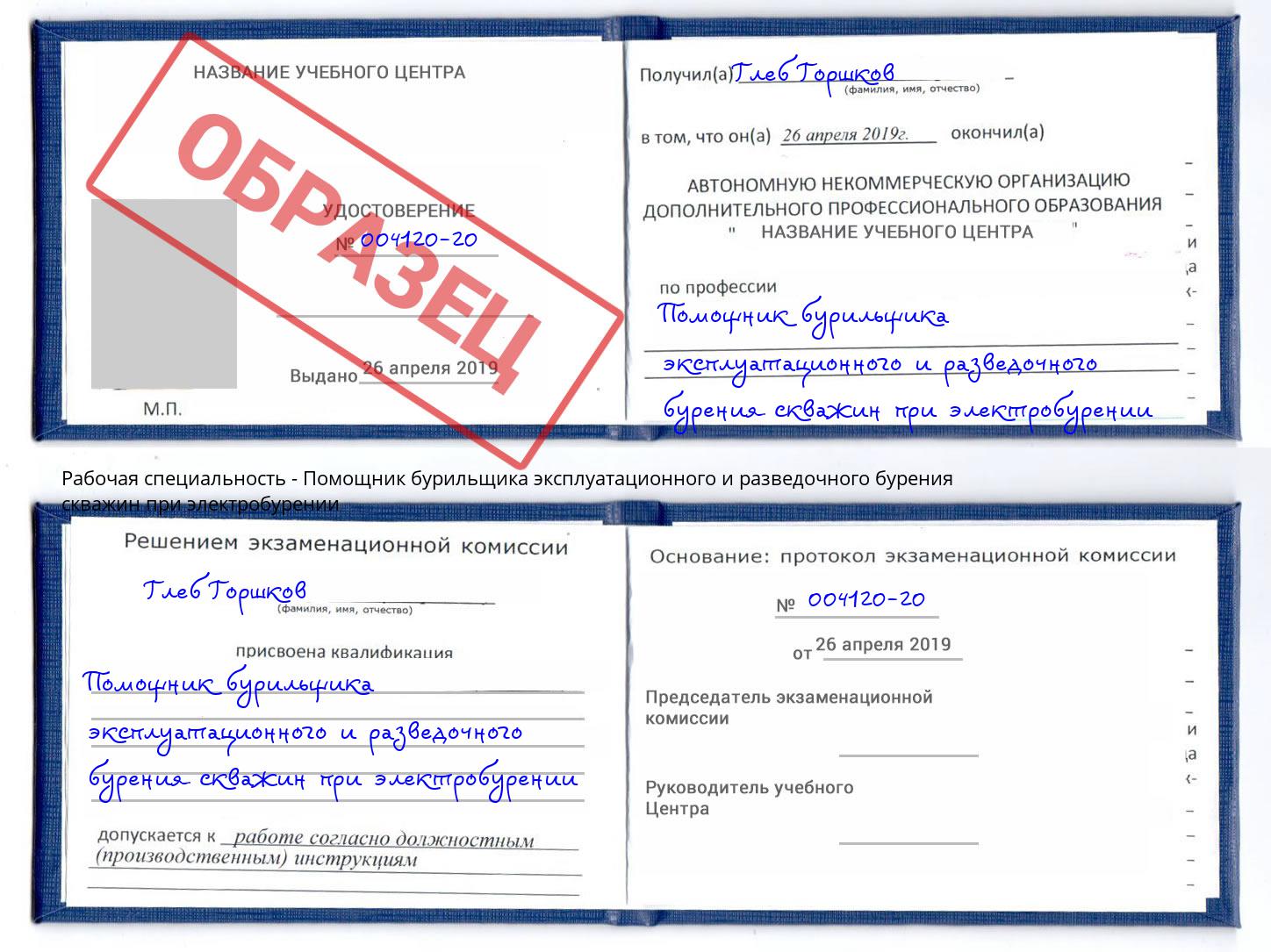 Помощник бурильщика эксплуатационного и разведочного бурения скважин при электробурении Великий Устюг