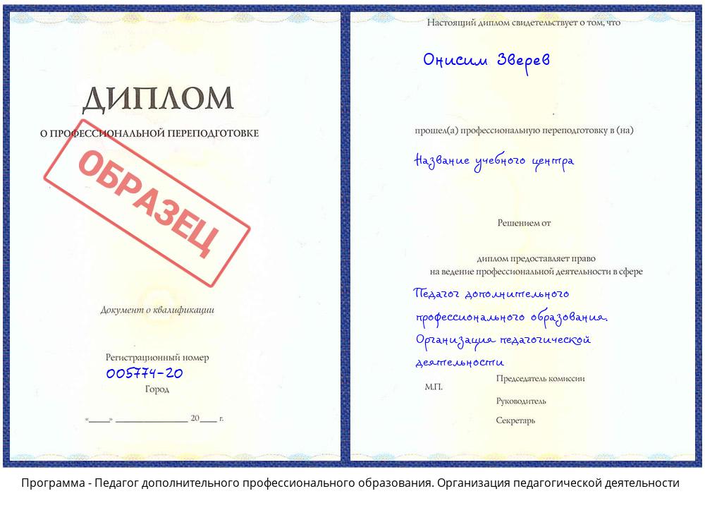 Педагог дополнительного профессионального образования. Организация педагогической деятельности Великий Устюг