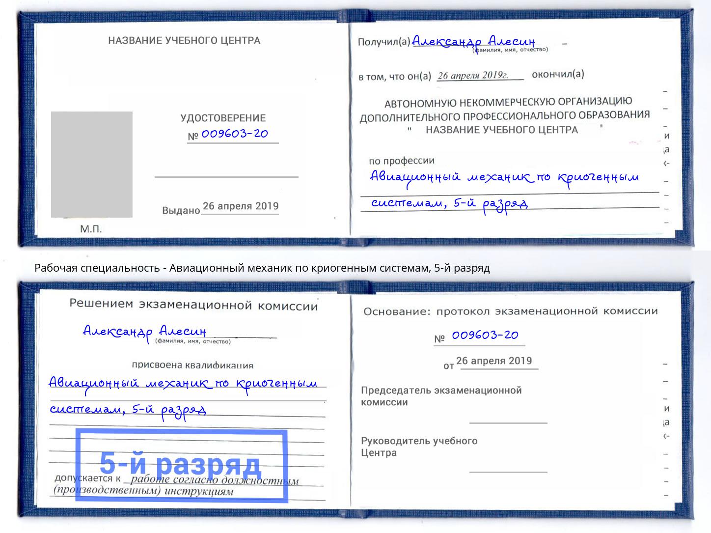 корочка 5-й разряд Авиационный механик по криогенным системам Великий Устюг