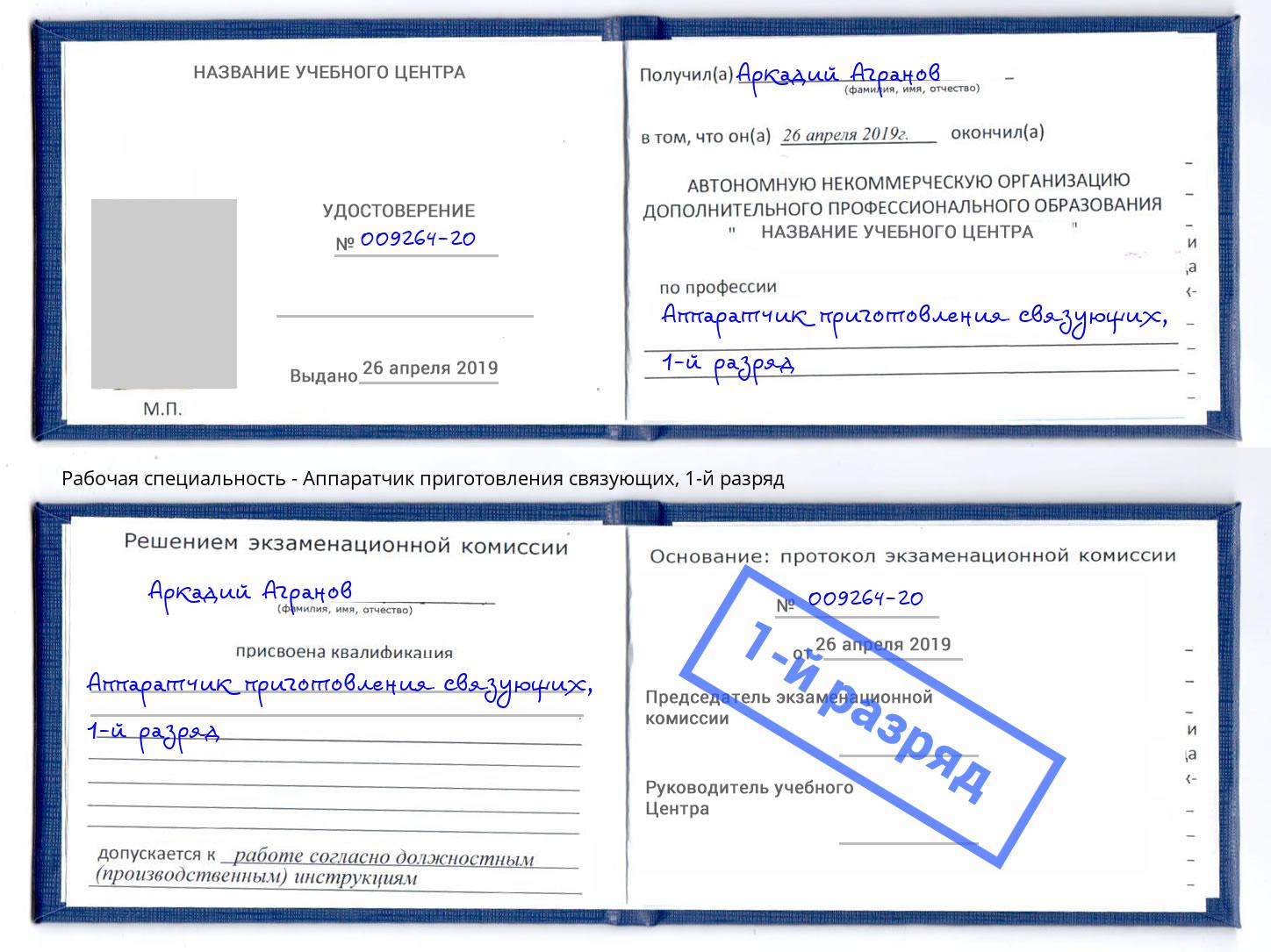 корочка 1-й разряд Аппаратчик приготовления связующих Великий Устюг